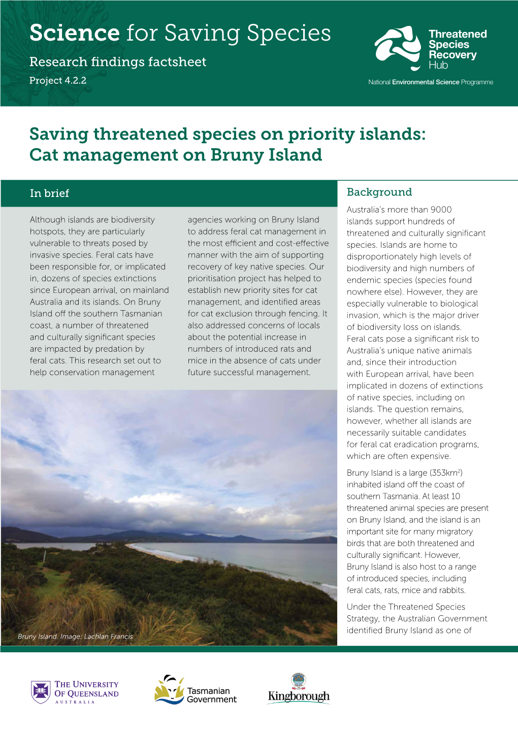 Science for Saving Species Research Findings Factsheet Project 4.2.2