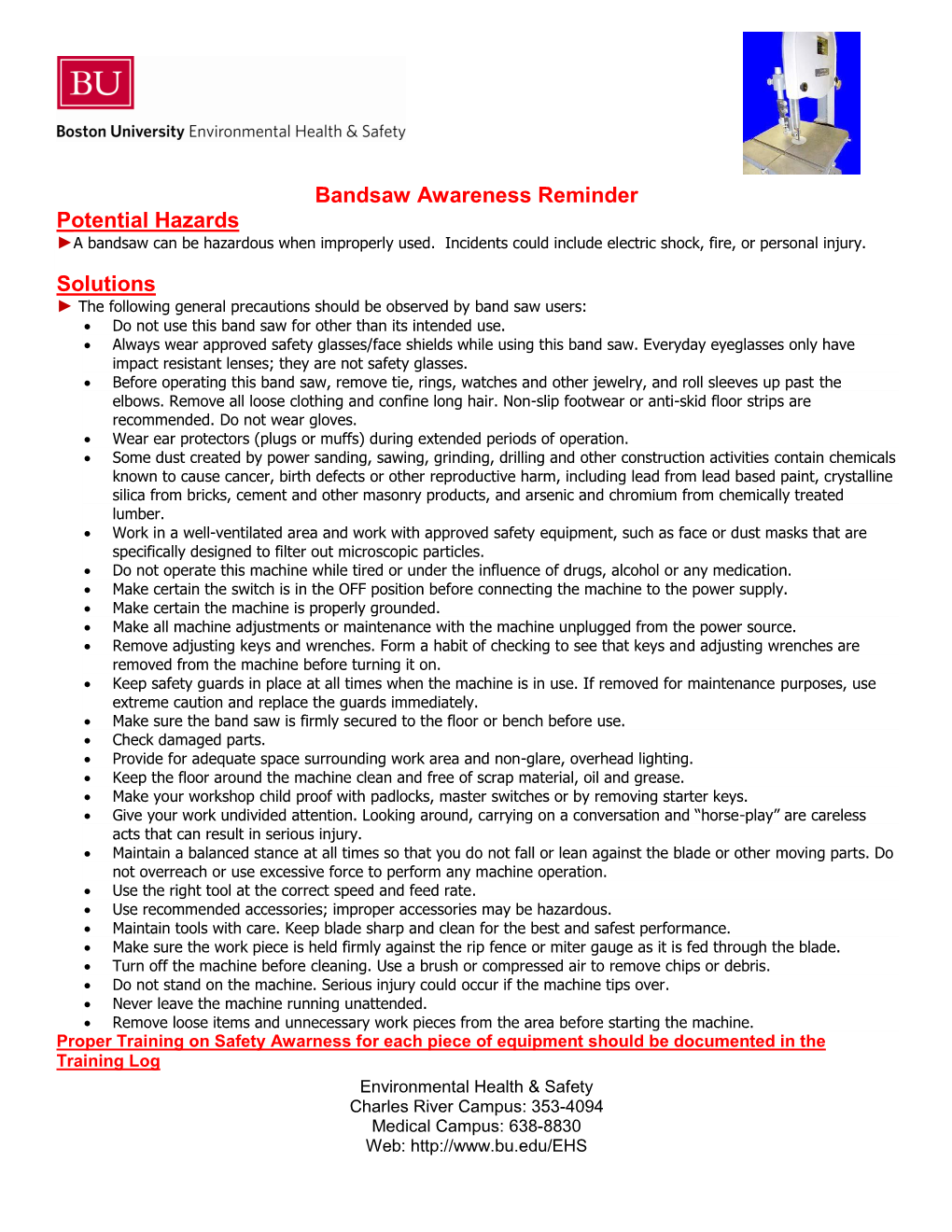 Bandsaw Awareness Reminder Potential Hazards Solutions