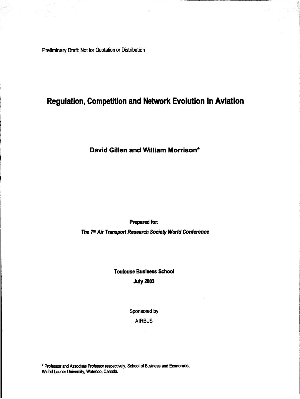 Regulation, Competitionand Network Evolution in Aviation