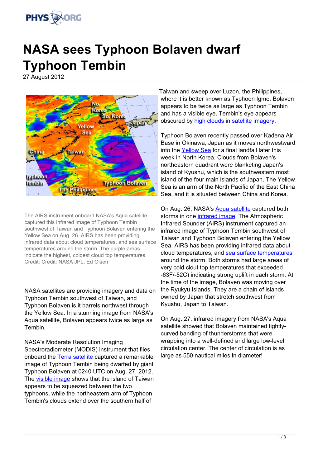 NASA Sees Typhoon Bolaven Dwarf Typhoon Tembin 27 August 2012