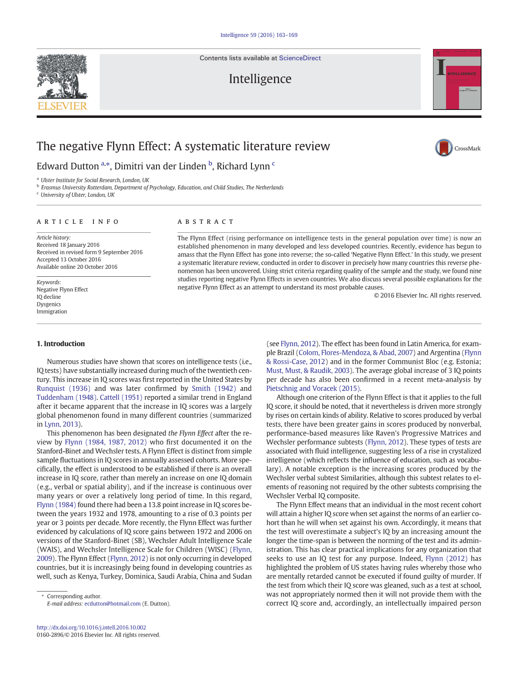 The Negative Flynn Effect: a Systematic Literature Review