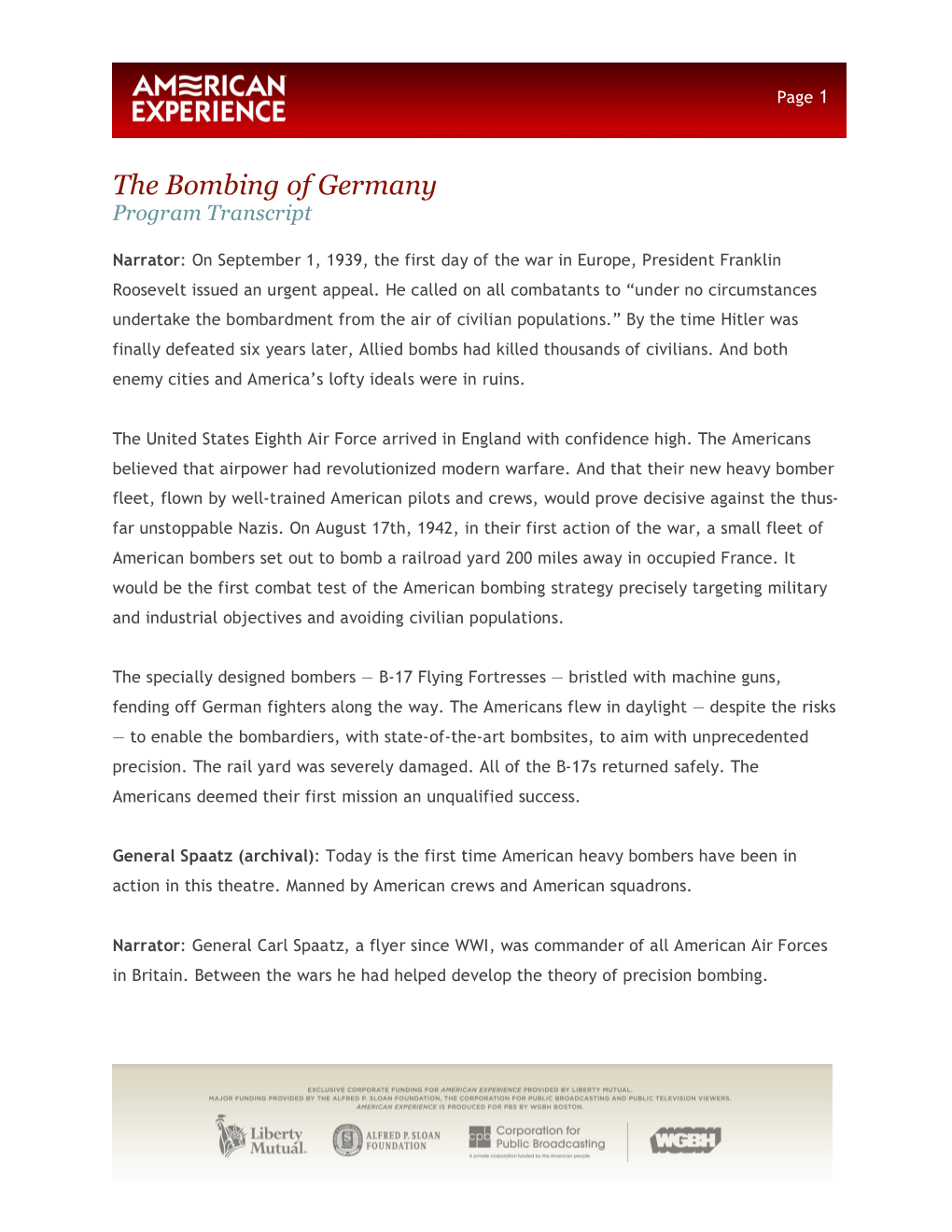 The Bombing of Germany Program Transcript