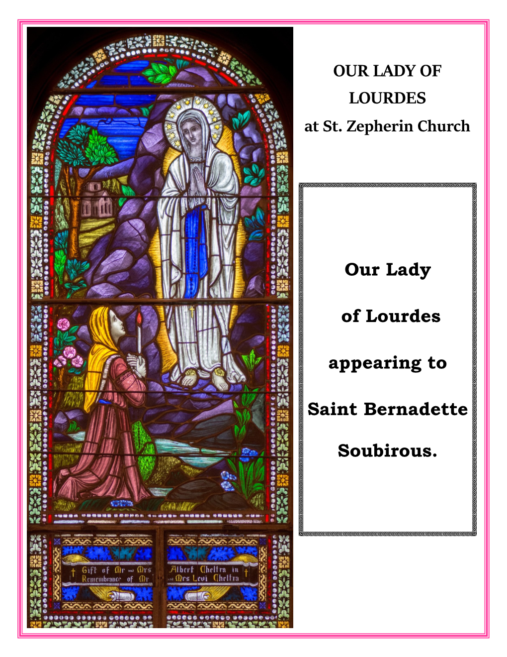 Our Lady of Lourdes Appearing to Saint Bernadette Soubirous. OUR LADY of LOURDES