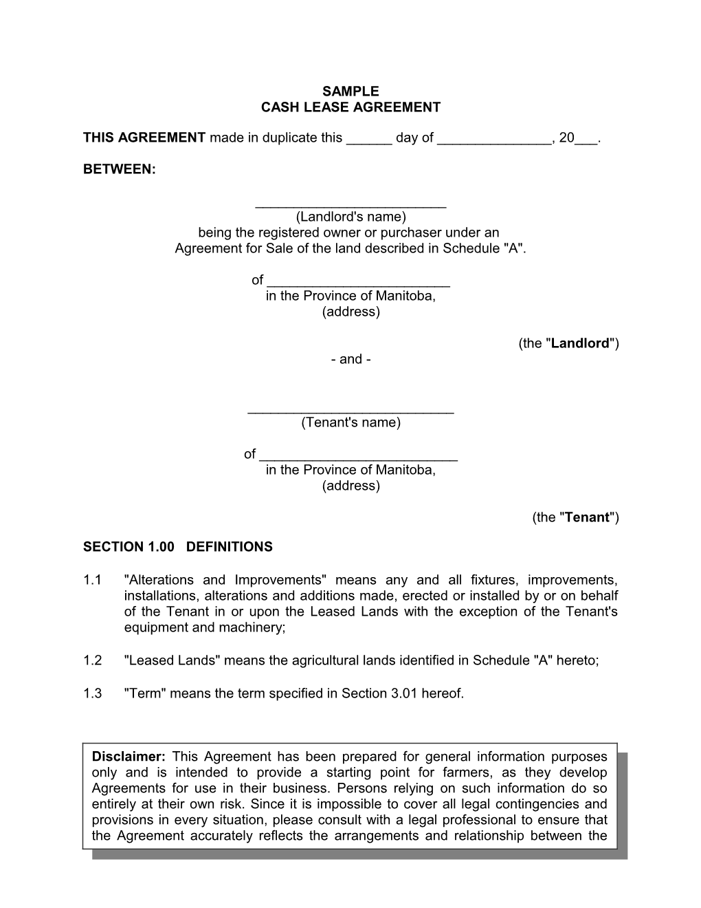 Crop Share Lease Agreement