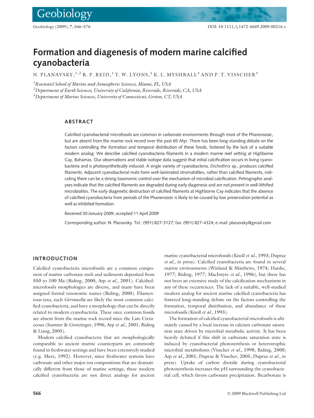 Formation and Diagenesis of Modern Marine Calcified Cyanobacteria