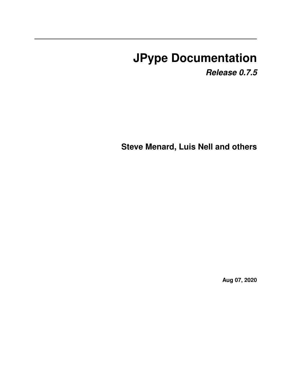 Jpype Documentation Release 0.7.5