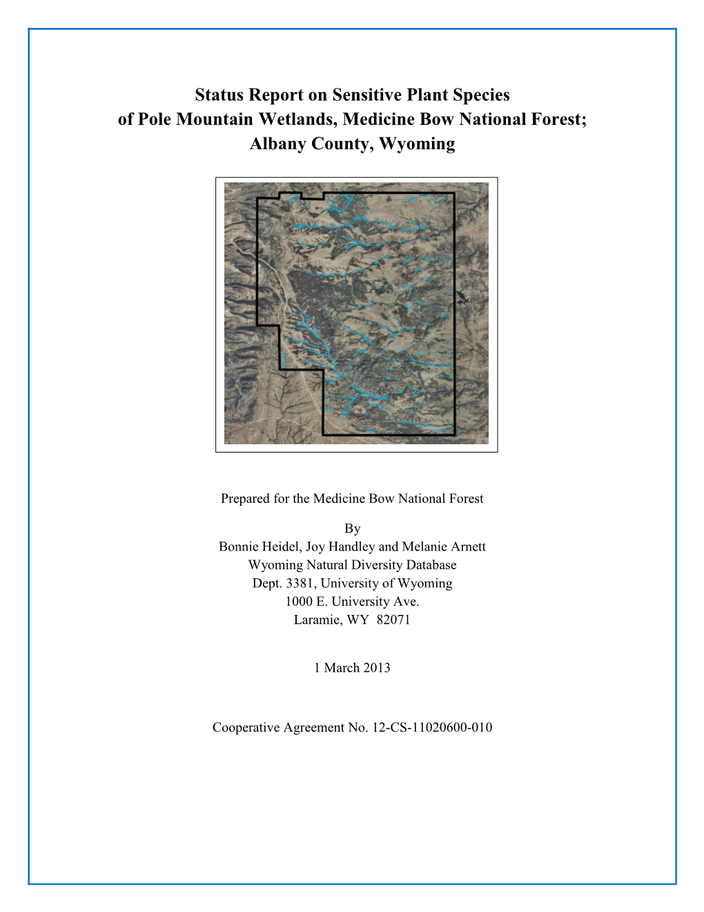 Status Report on Sensitive Plant Species of Pole Mountain Wetlands, Medicine Bow National Forest; Albany County, Wyoming