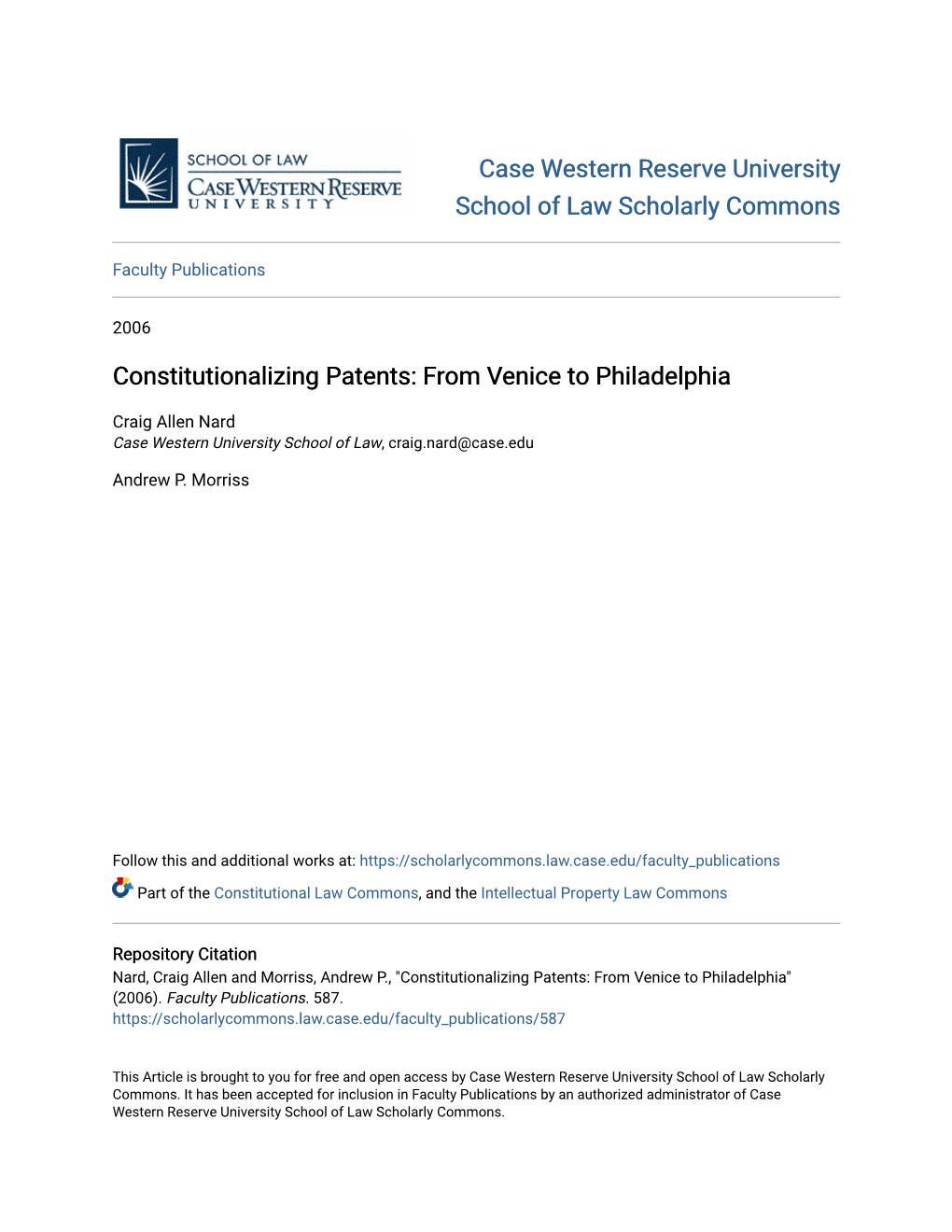 Constitutionalizing Patents: from Venice to Philadelphia