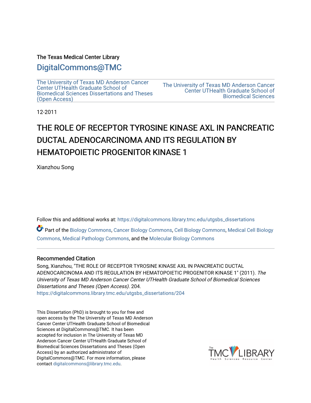 The Role of Receptor Tyrosine Kinase Axl in Pancreatic Ductal Adenocarcinoma and Its Regulation by Hematopoietic Progenitor Kinase 1