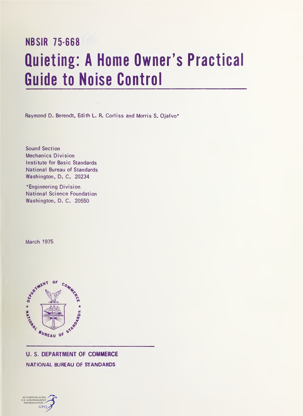 Quieting: a Home Owner's Practical Guide to Noise Control