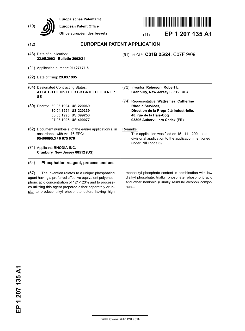 Phosphation Reagent, Process and Use