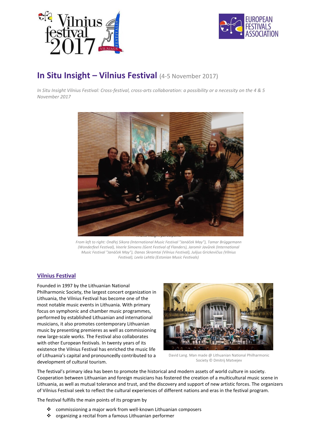 In Situ Insight – Vilnius Festival (4-5 November 2017)
