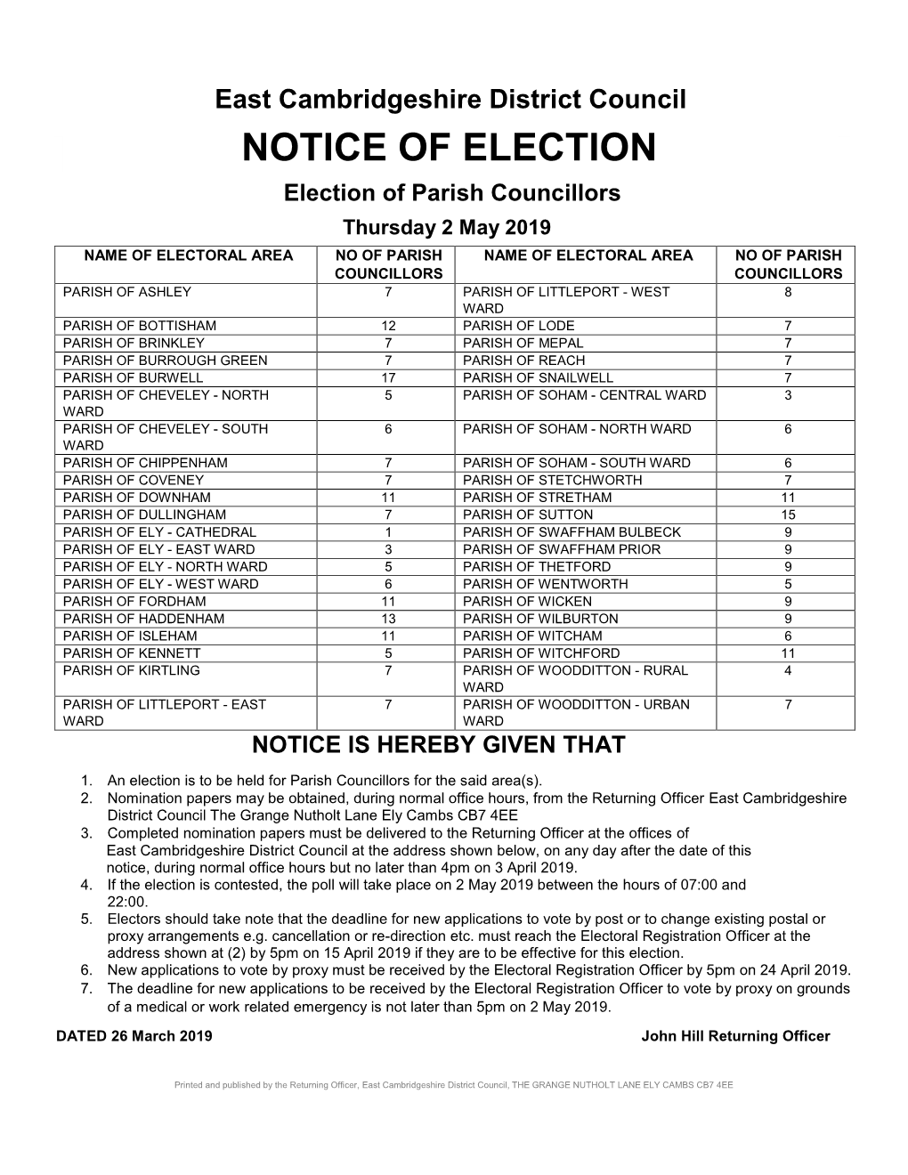 Notice of Election