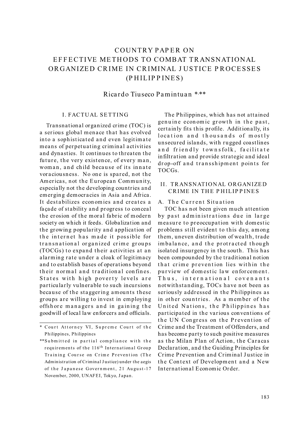 Country Paper on Effective Methods to Combat Transnational Organized Crime in Criminal Justice Processes (Philippines)