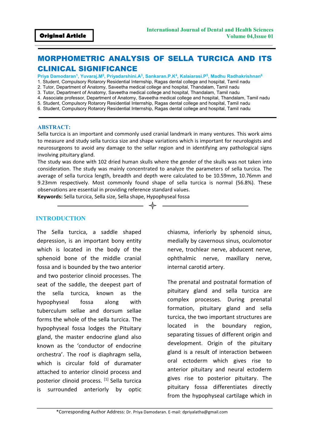 Morphometric Analysis of Sella Turcica and Its