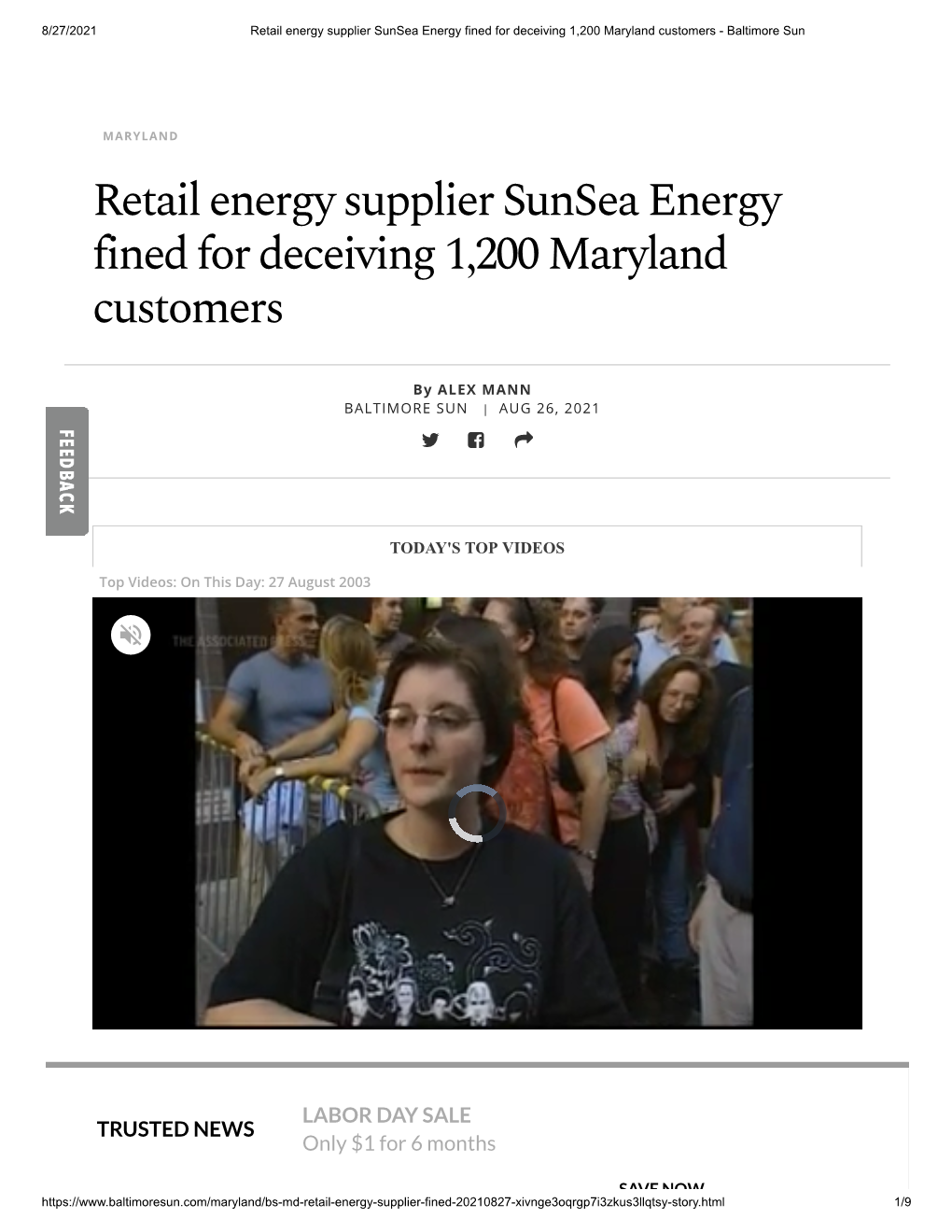 Retail Energy Supplier Sunsea Energy Fined for Deceiving 1,200 Maryland Customers - Baltimore Sun