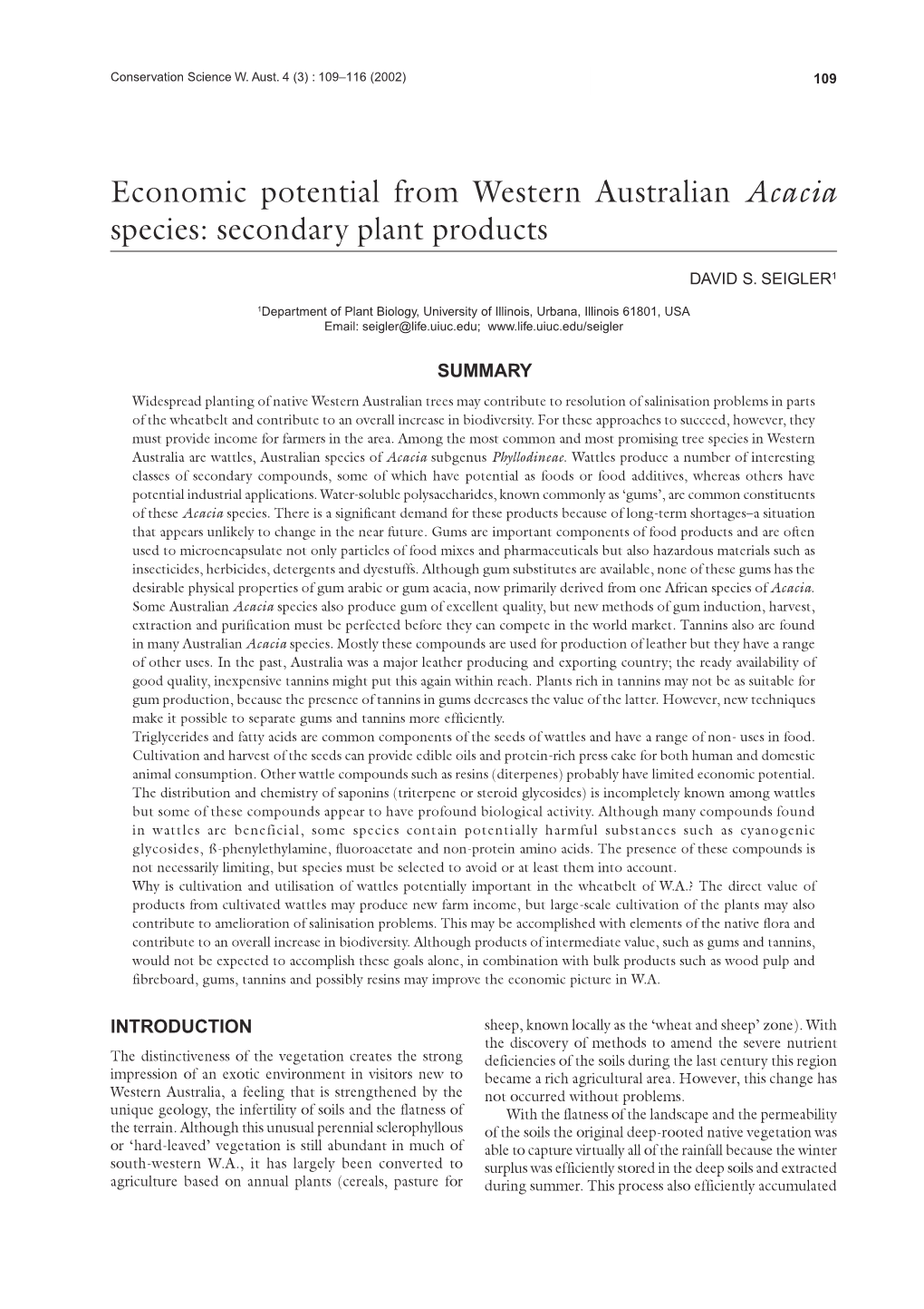 Economic Potential from Western Australian Acacia Species: Secondary Plant Products