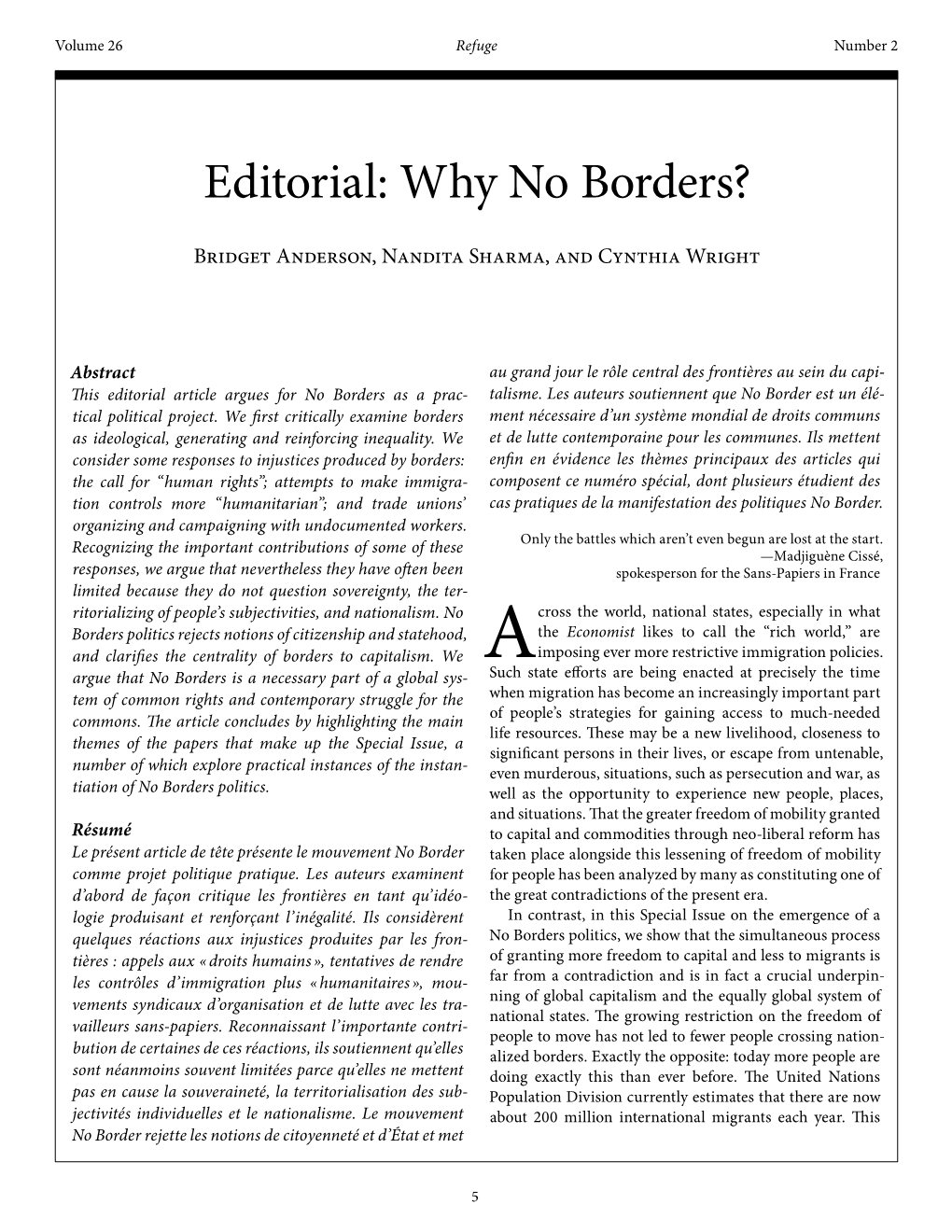 Editorial: Why No Borders?