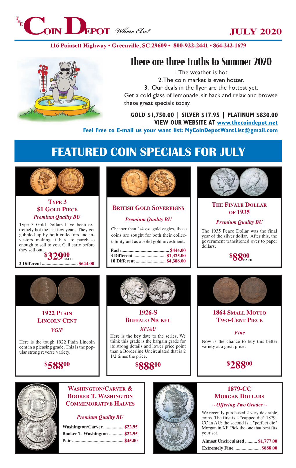 Featured Coin Specials for July