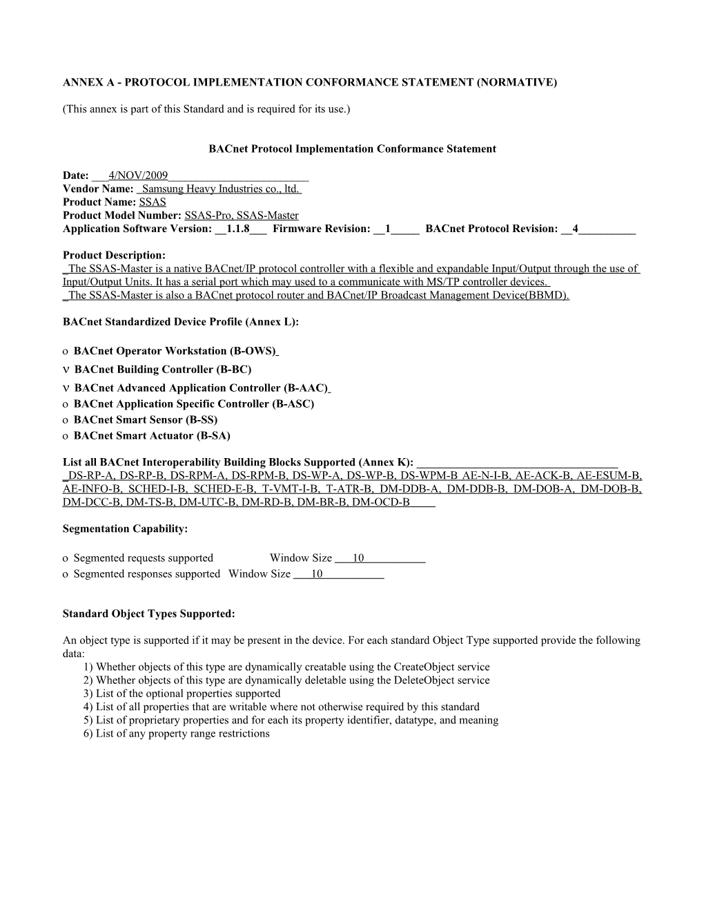 Annex a - Protocol Implementation Conformance Statement (Normative)