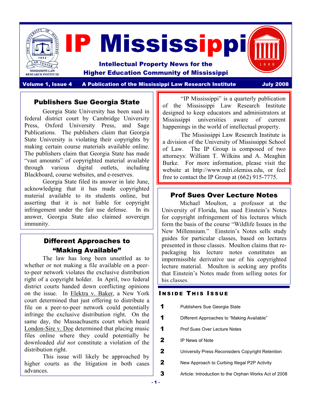 IP Mississippi Intellectual Property News for the Higher Education Community of Mississippi