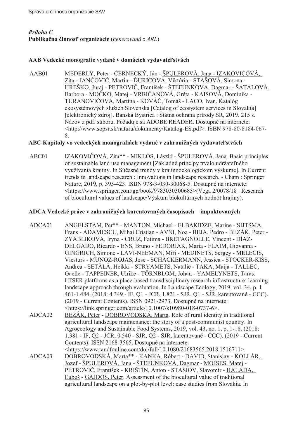 Príloha C Publikačná Činnosť Organizácie (Generovaná Z ARL) AAB Vedecké Monografie Vydané V Domácich Vydavateľstvác