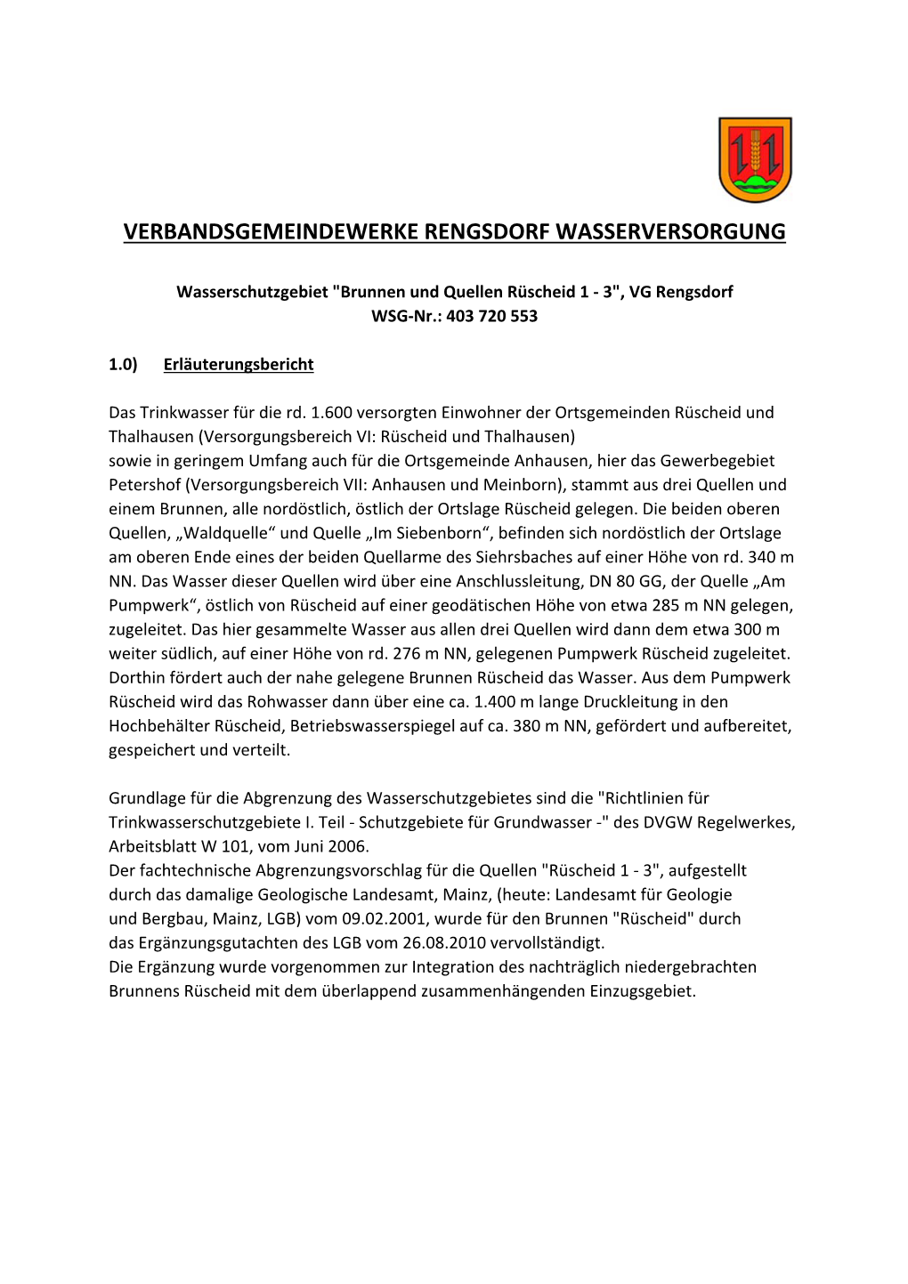 Verbandsgemeindewerke Rengsdorf Wasserversorgung