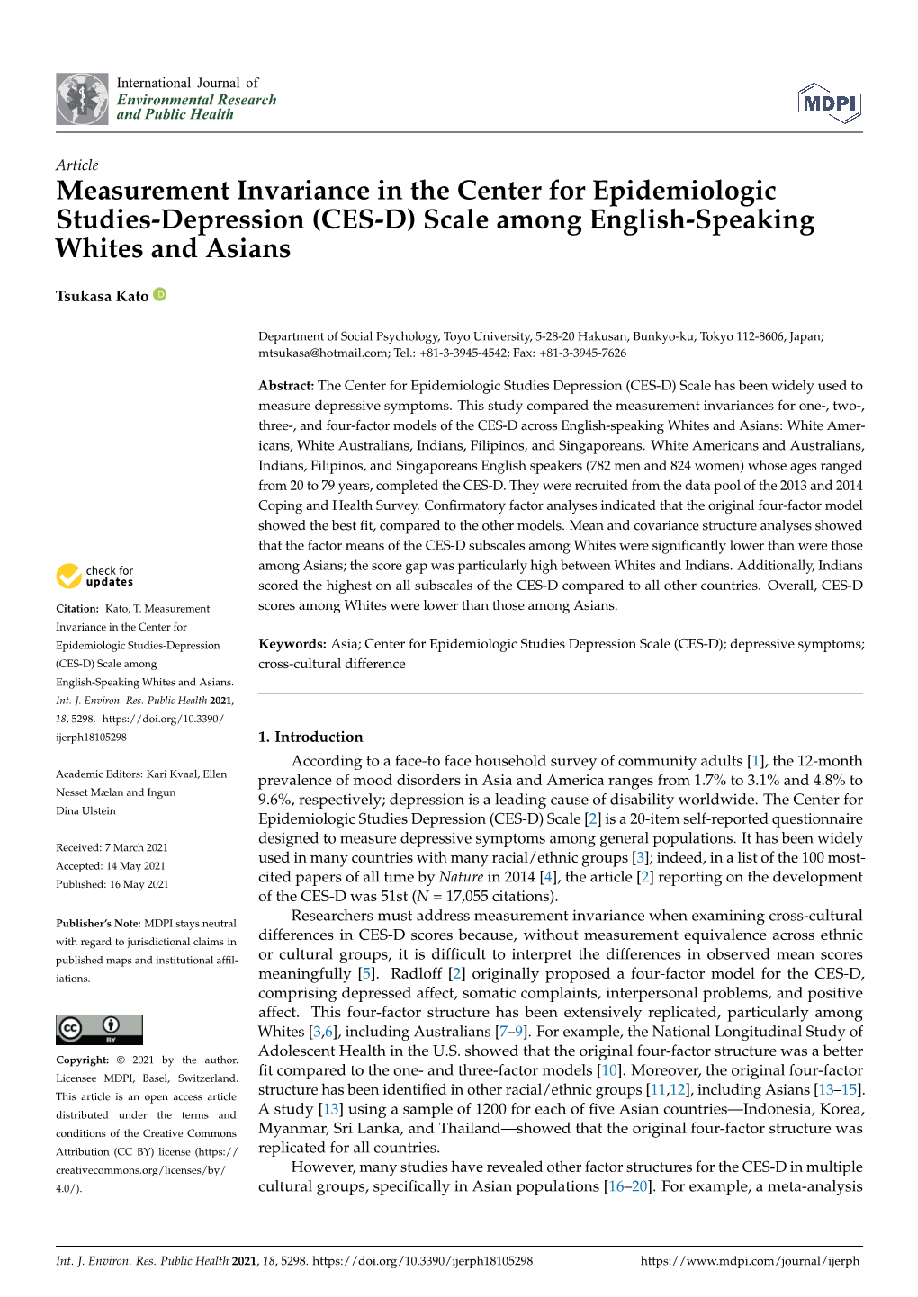 CES-D) Scale Among English-Speaking Whites and Asians