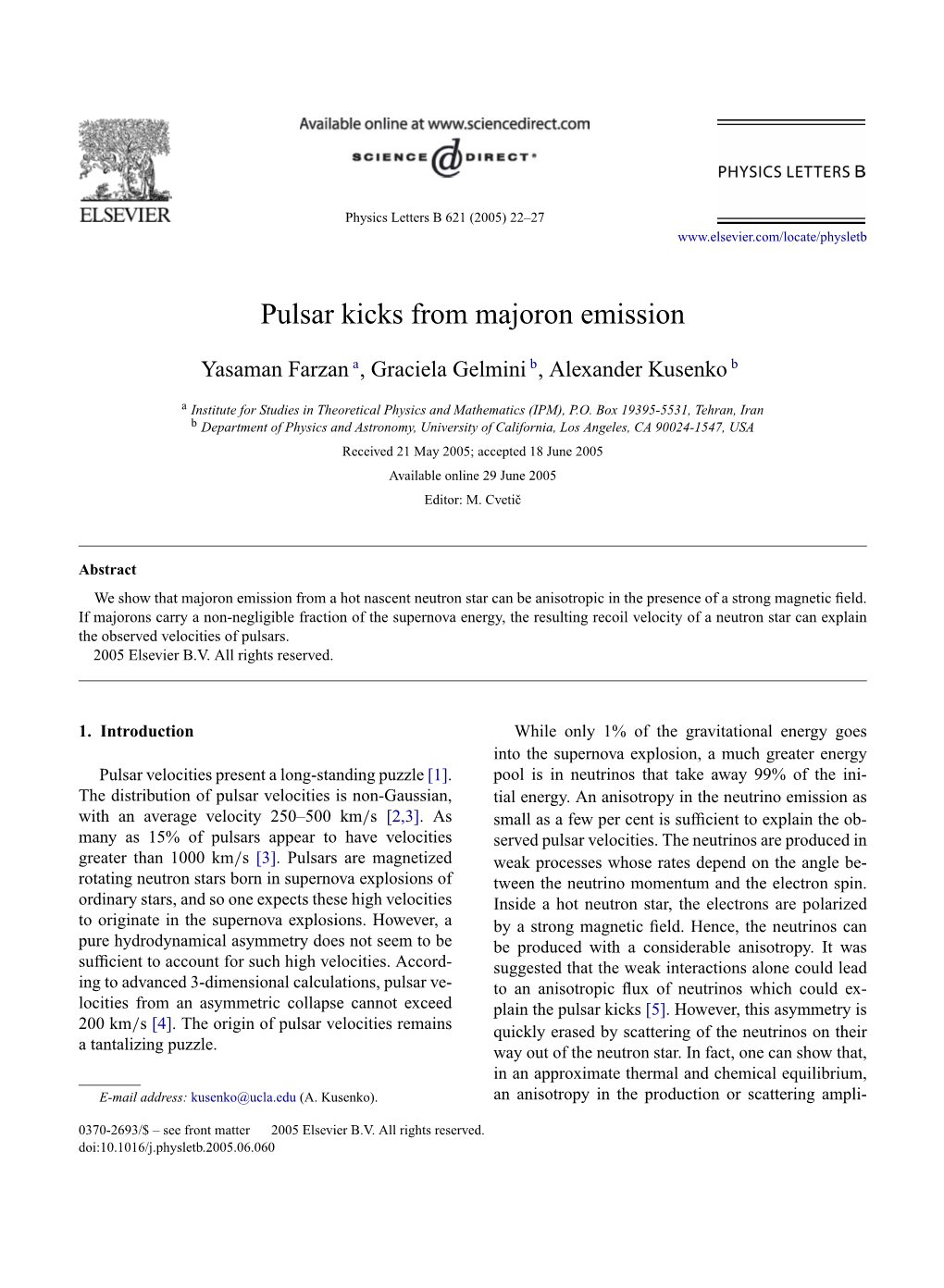 Pulsar Kicks from Majoron Emission