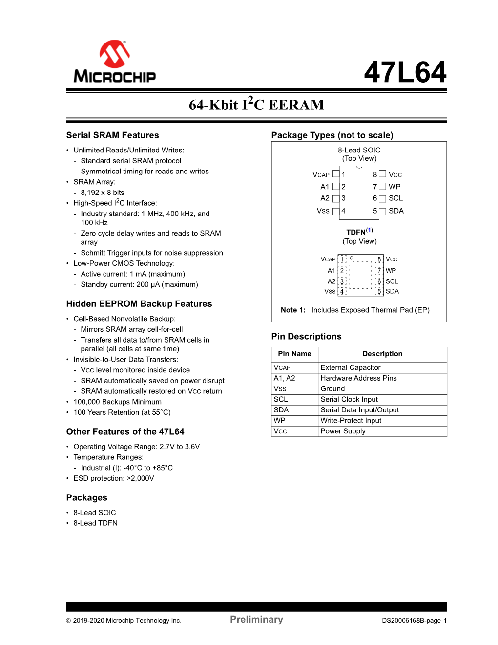 47L64 64-Kbit I2C EERAM Data Sheet