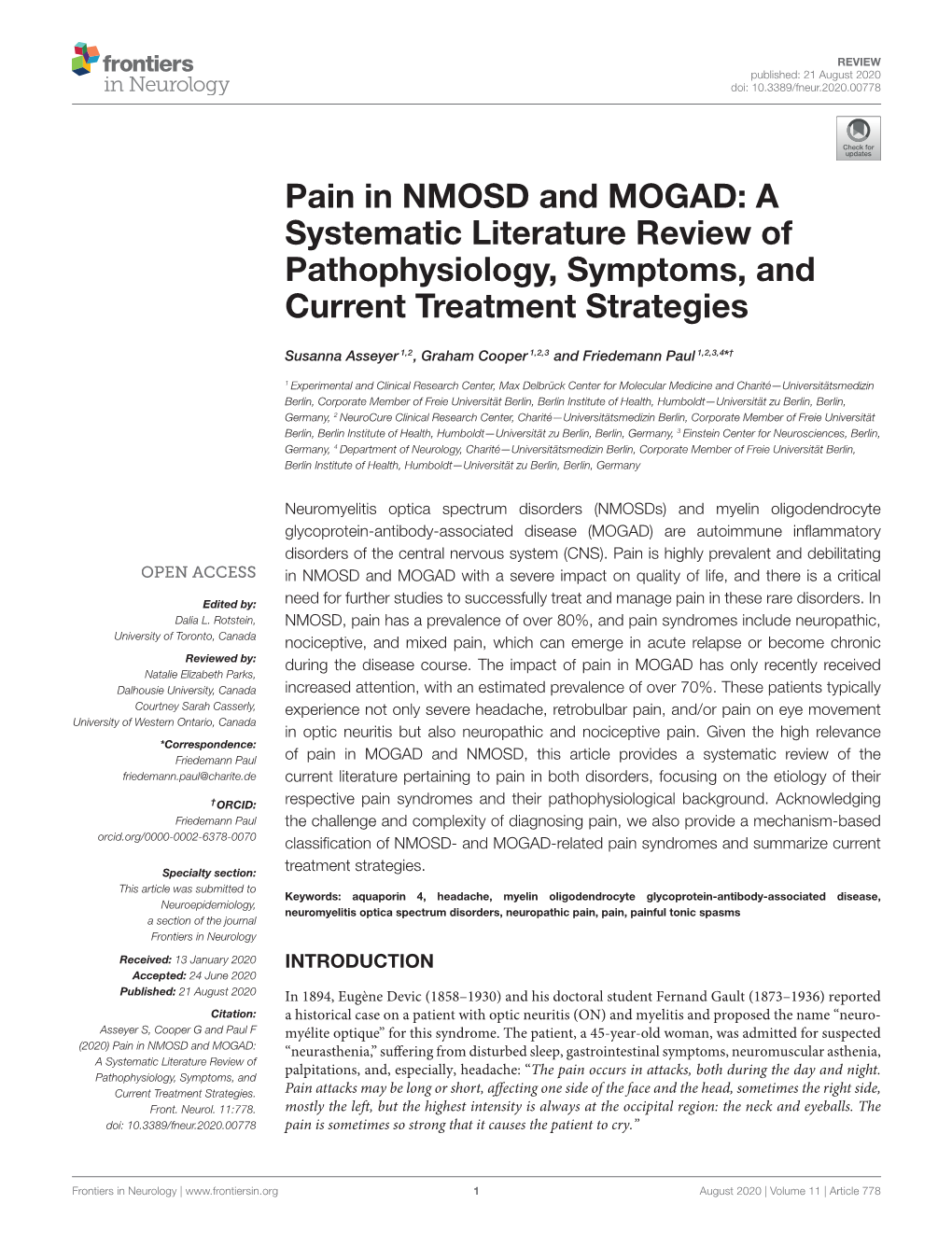 Pain in NMOSD and MOGAD: a Systematic Literature Review of Pathophysiology, Symptoms, and Current Treatment Strategies