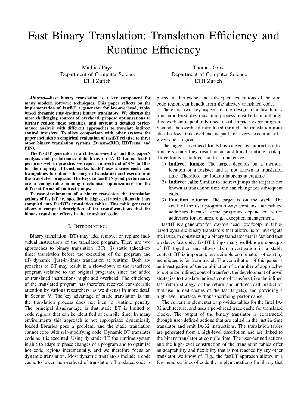 Fast Binary Translation: Translation Efﬁciency and Runtime Efﬁciency