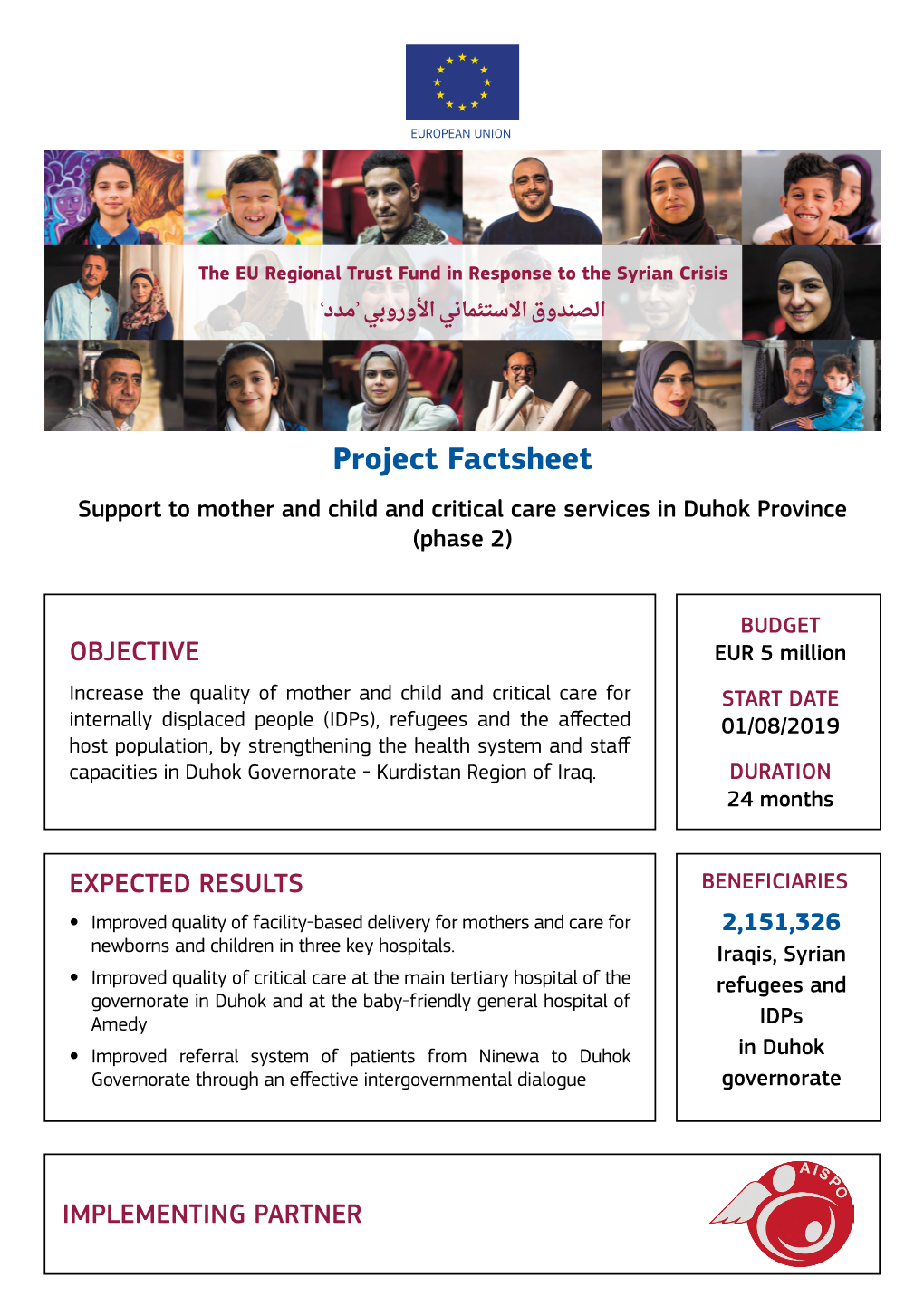Project Factsheet Support to Mother and Child and Critical Care Services in Duhok Province (Phase 2)