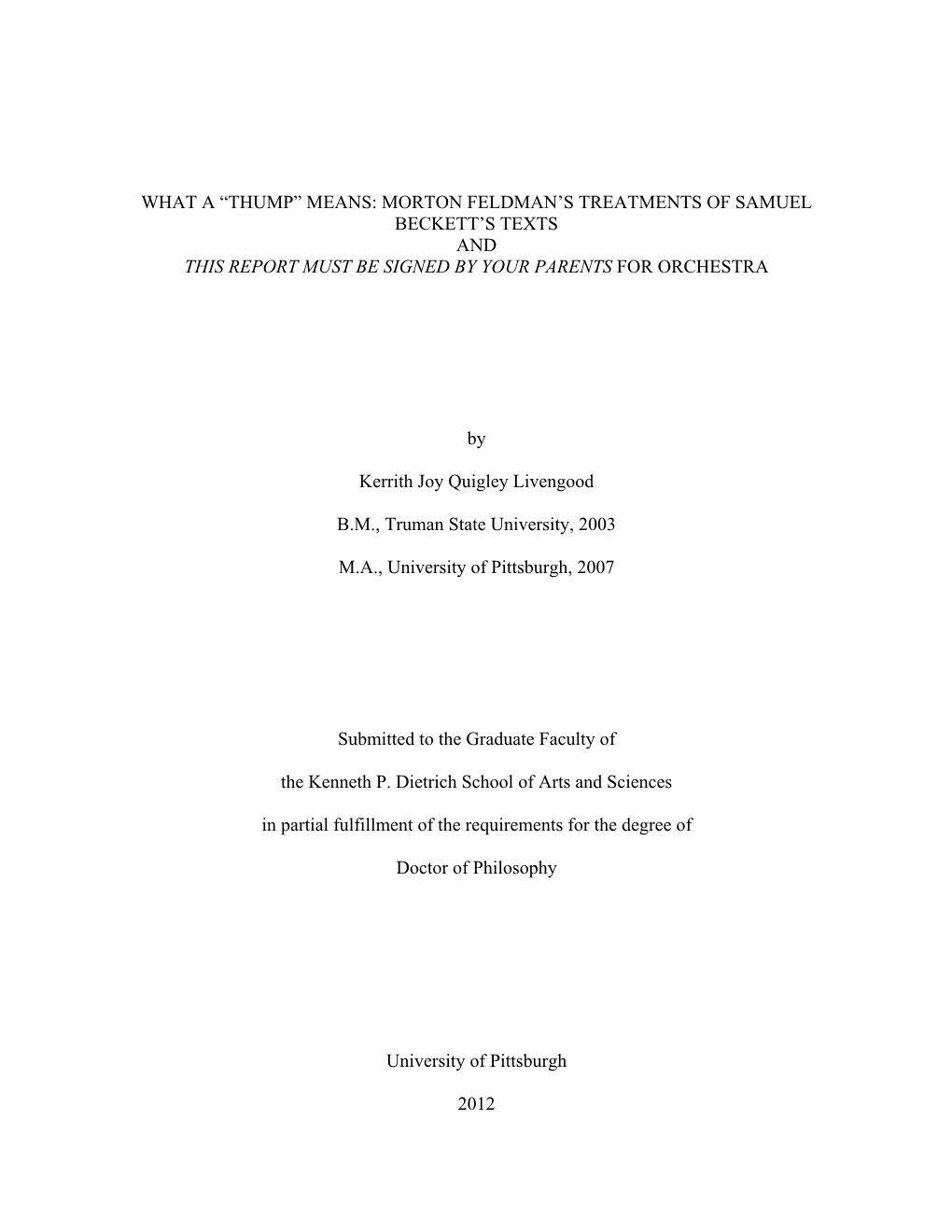 Morton Feldman's Treatments of Samuel Beckett's Texts