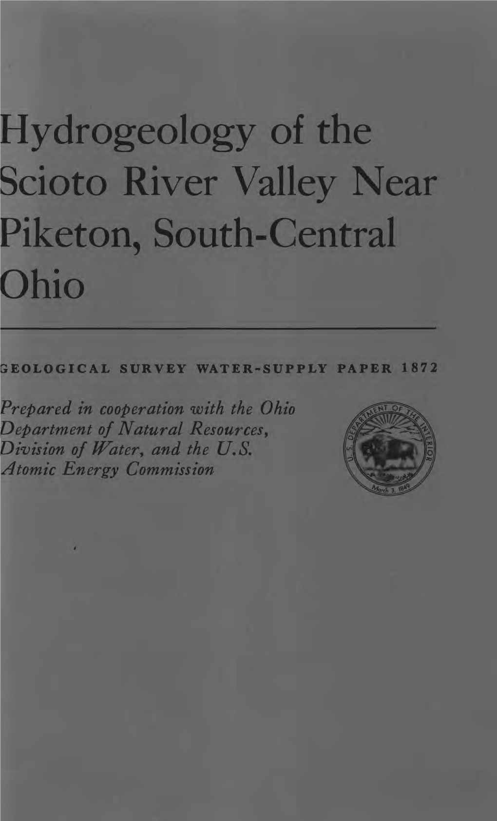 Hydrogeology of the Scioto River Valley Near Piketon, South-Central Ohio