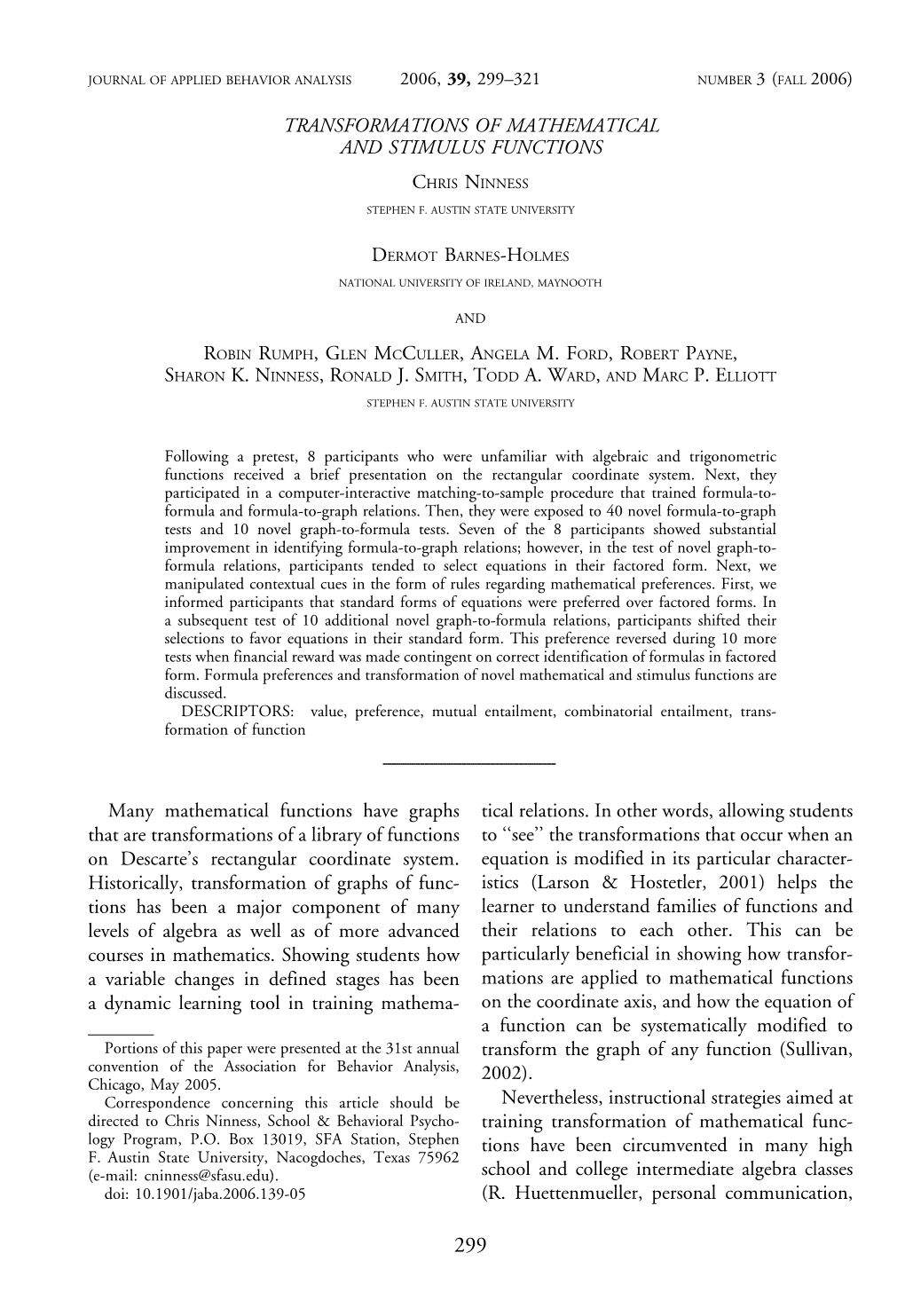 Transformations of Mathematical and Stimulus Functions