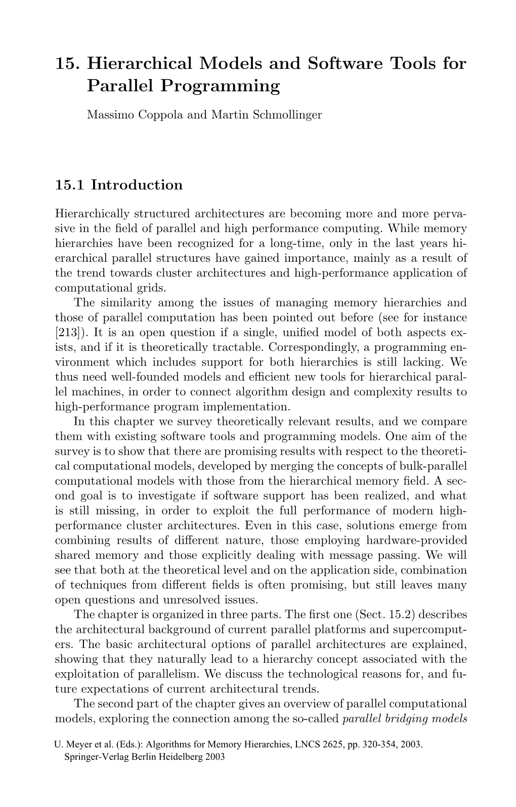 15. Hierarchical Models and Software Tools for Parallel Programming