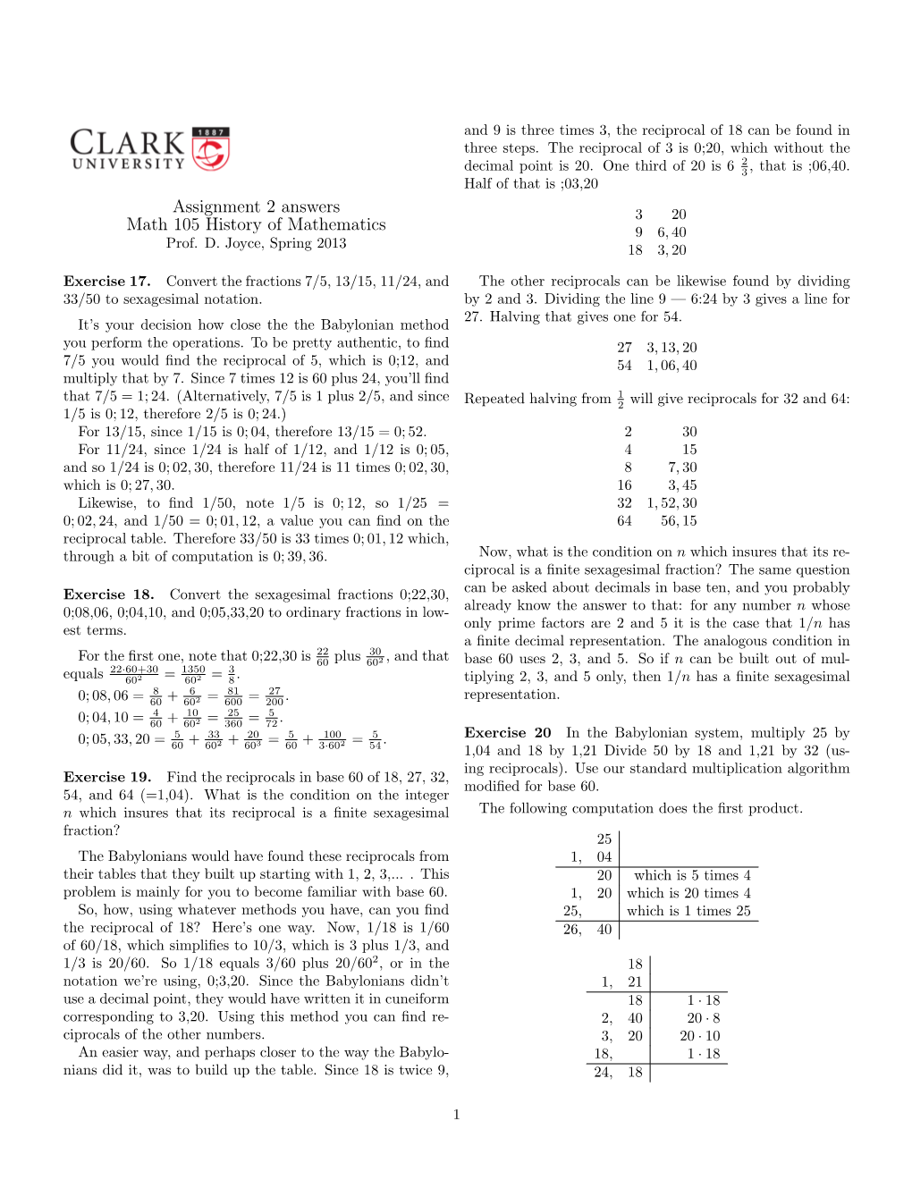 Assignment 2 Answers Math 105 History of Mathematics