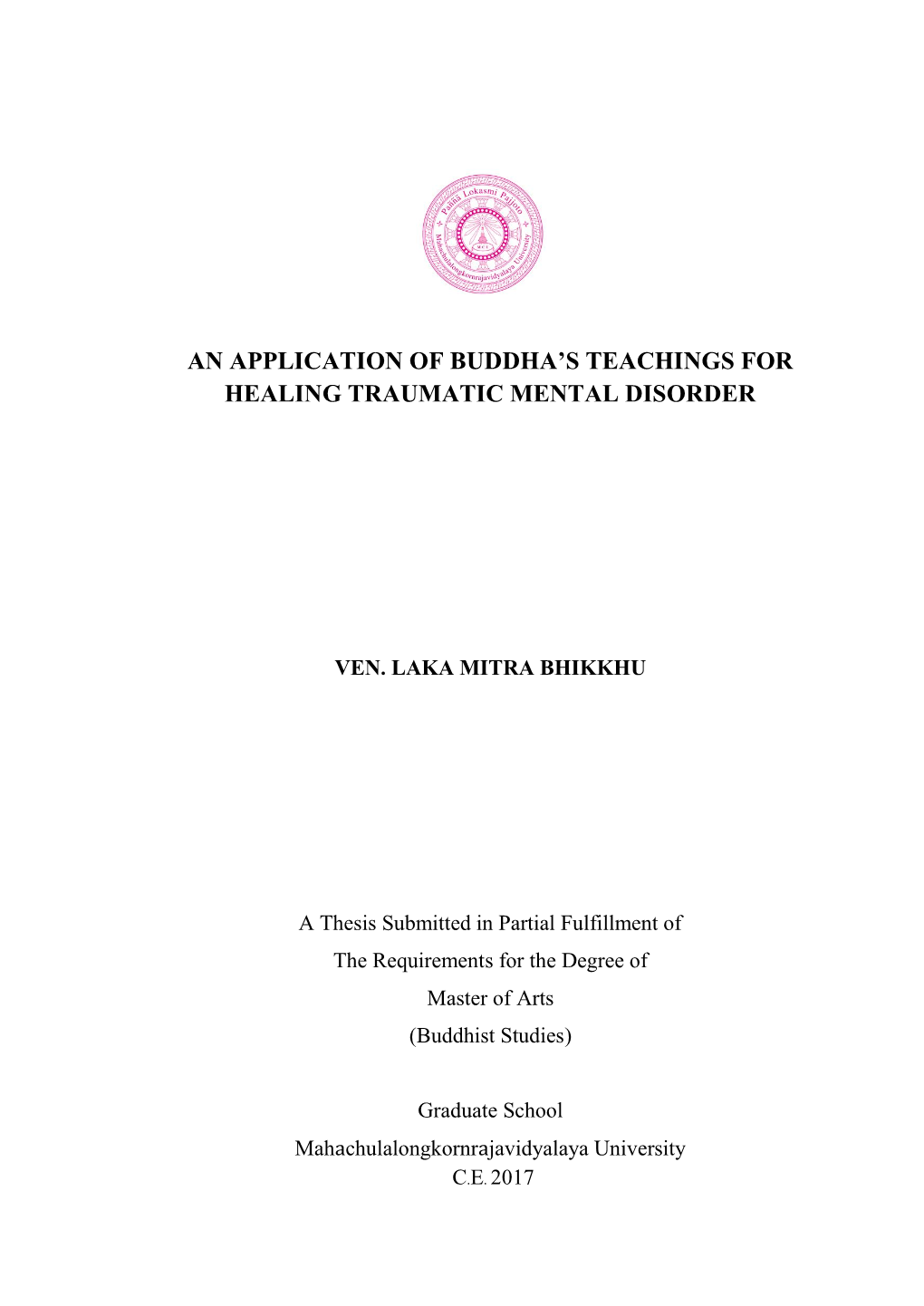 An Application of Buddha's Teachings for Healing Traumatic Mental Disorder