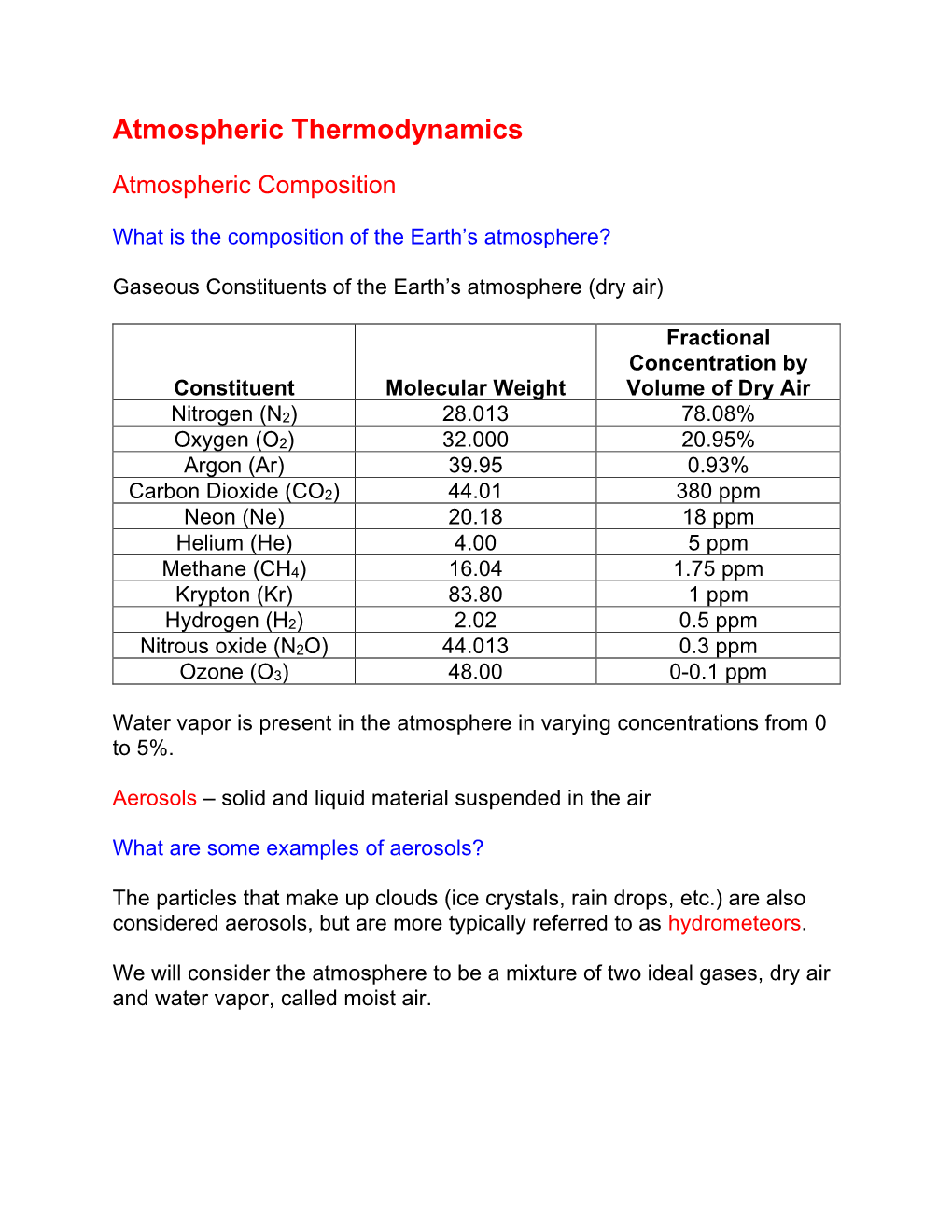 Atmospheric Thermodynamics