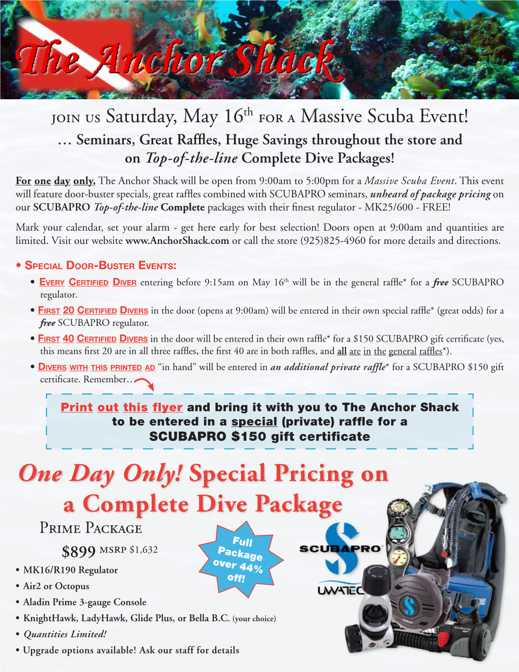 Special Pricing on a Complete Dive Package