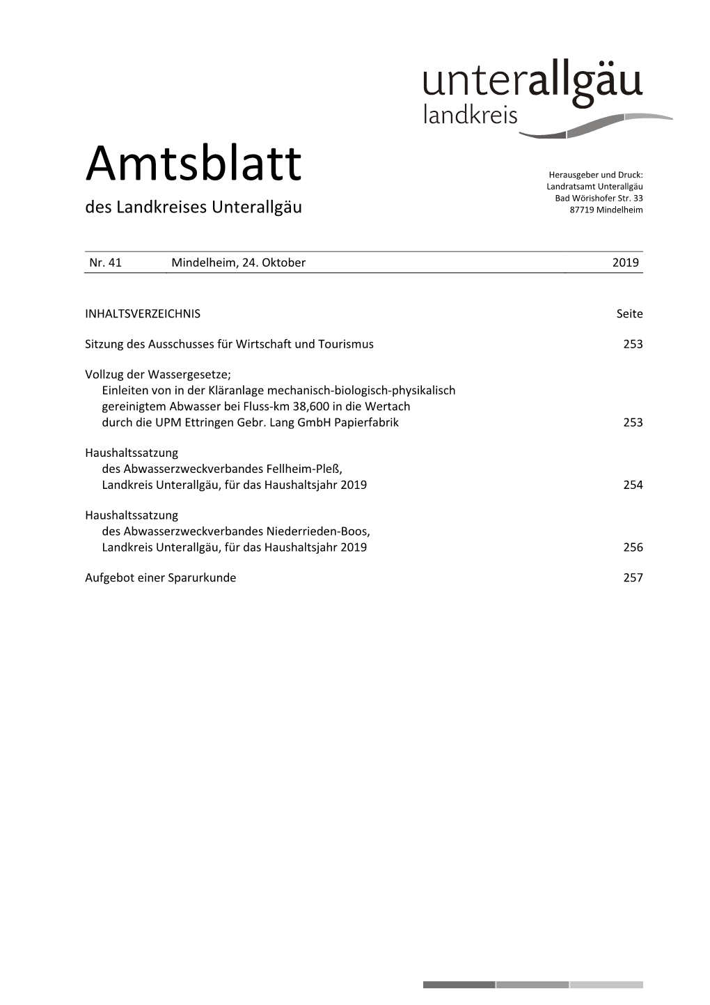 Amtsblatt 41 Vom 24. Oktober 2019