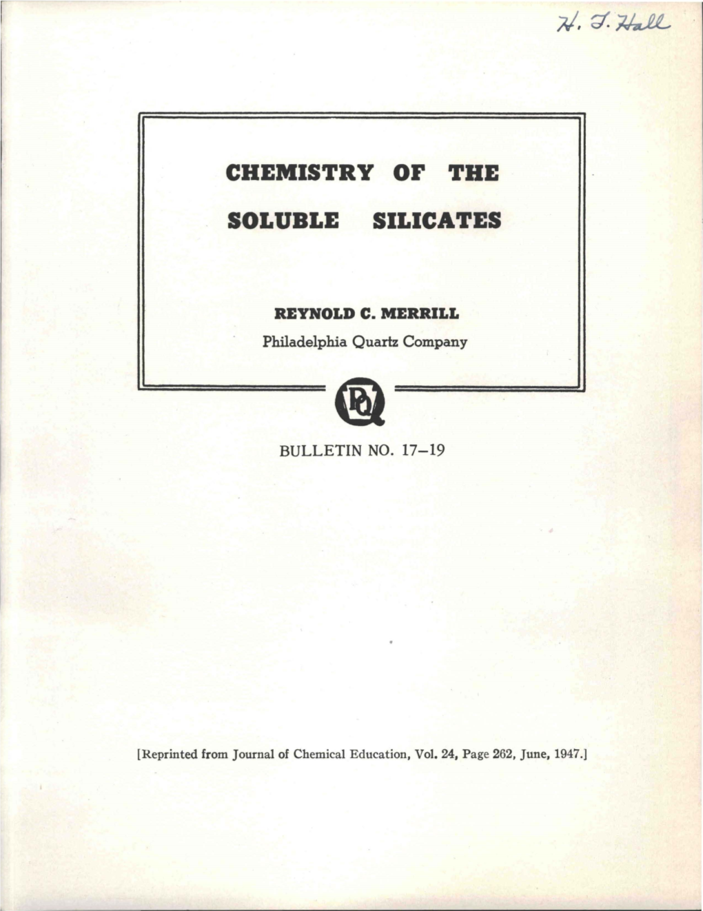 Chemistry of the Silicates Soluble