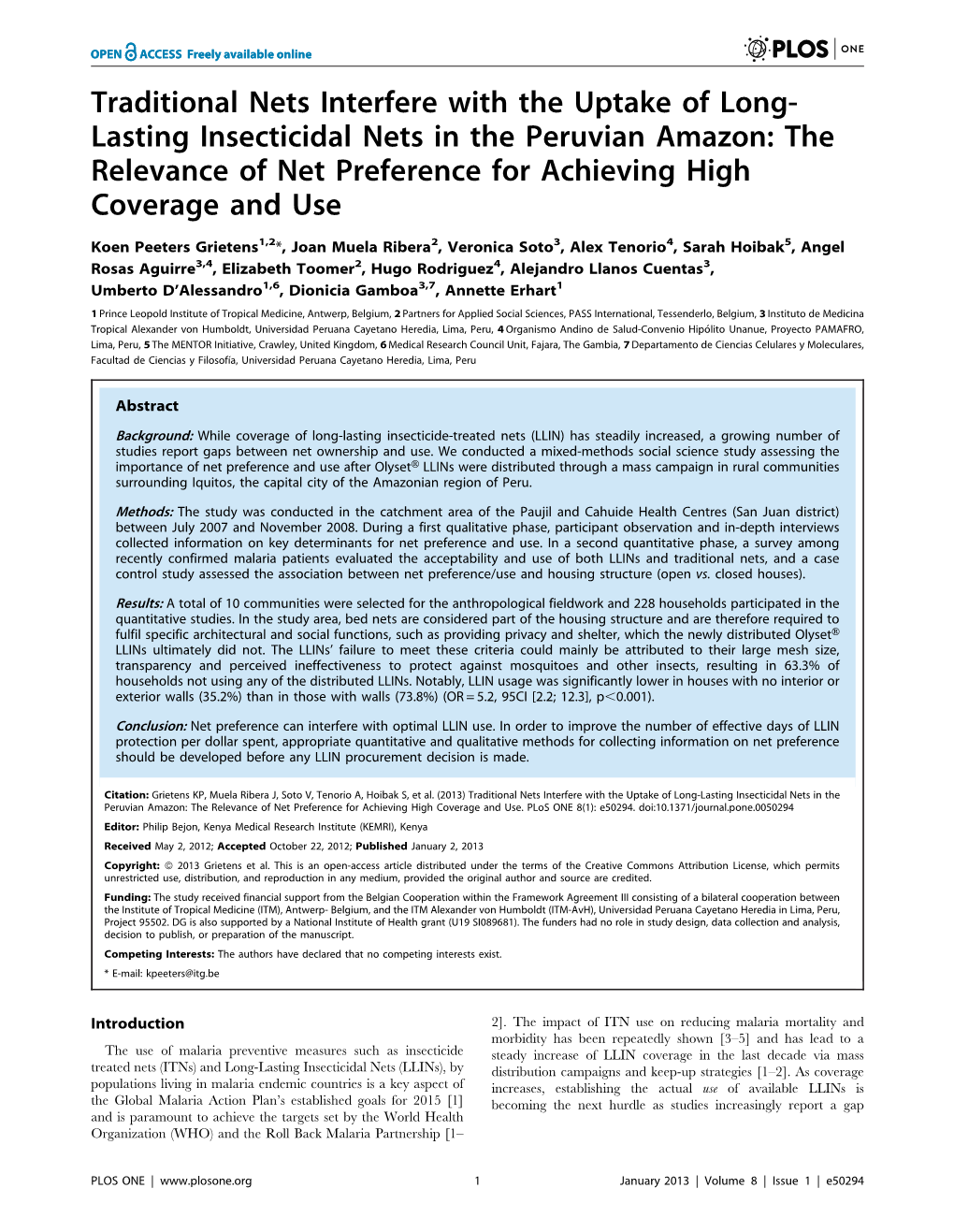 Lasting Insecticidal Nets in the Peruvian Amazon: the Relevance of Net Preference for Achieving High Coverage and Use