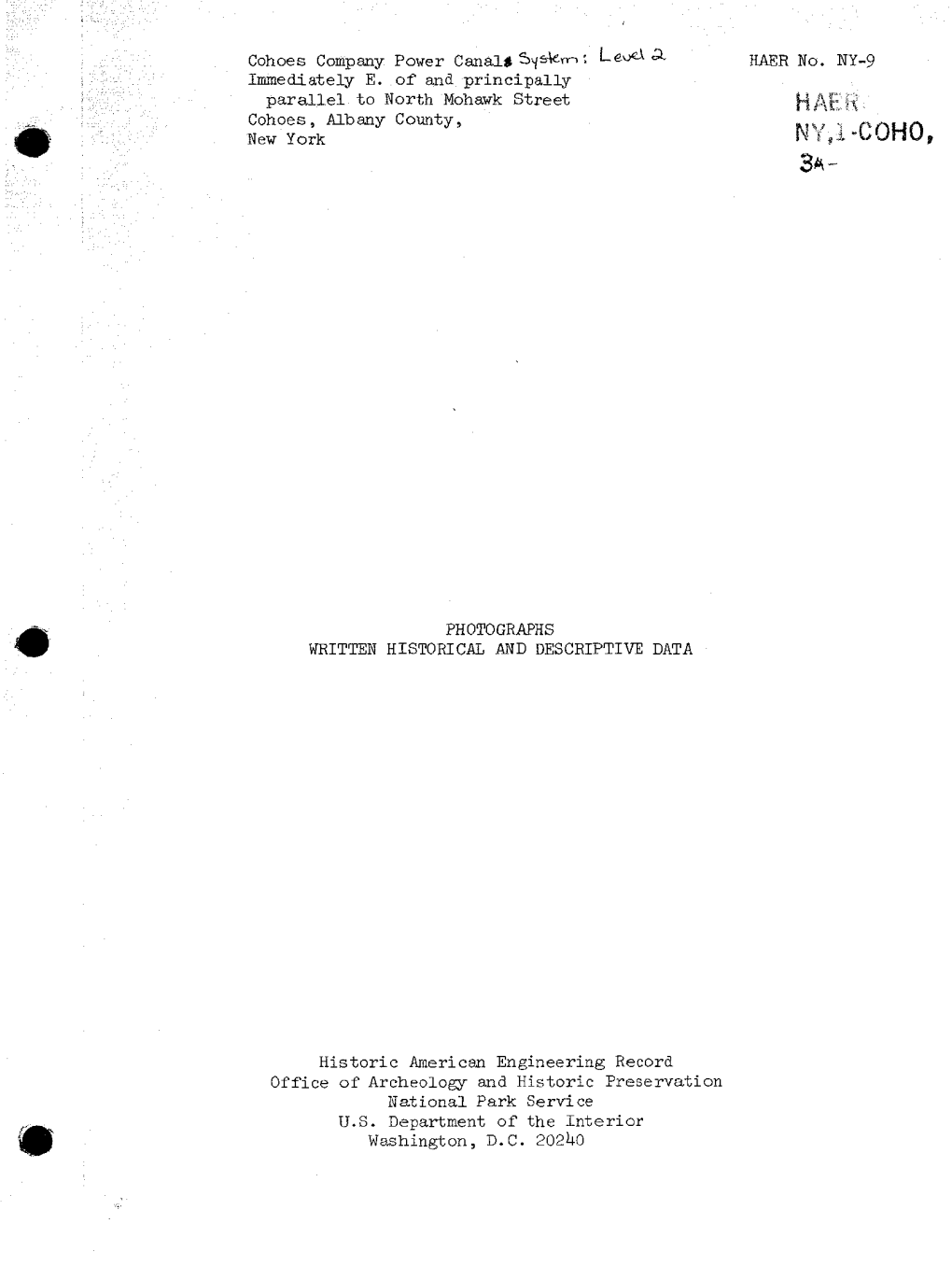 Cohoes Company Power Canal* Sy&Feno ; Le^ A, HAER No. NY-9 Immediately E. of and Principally Parallel to North Mohawk