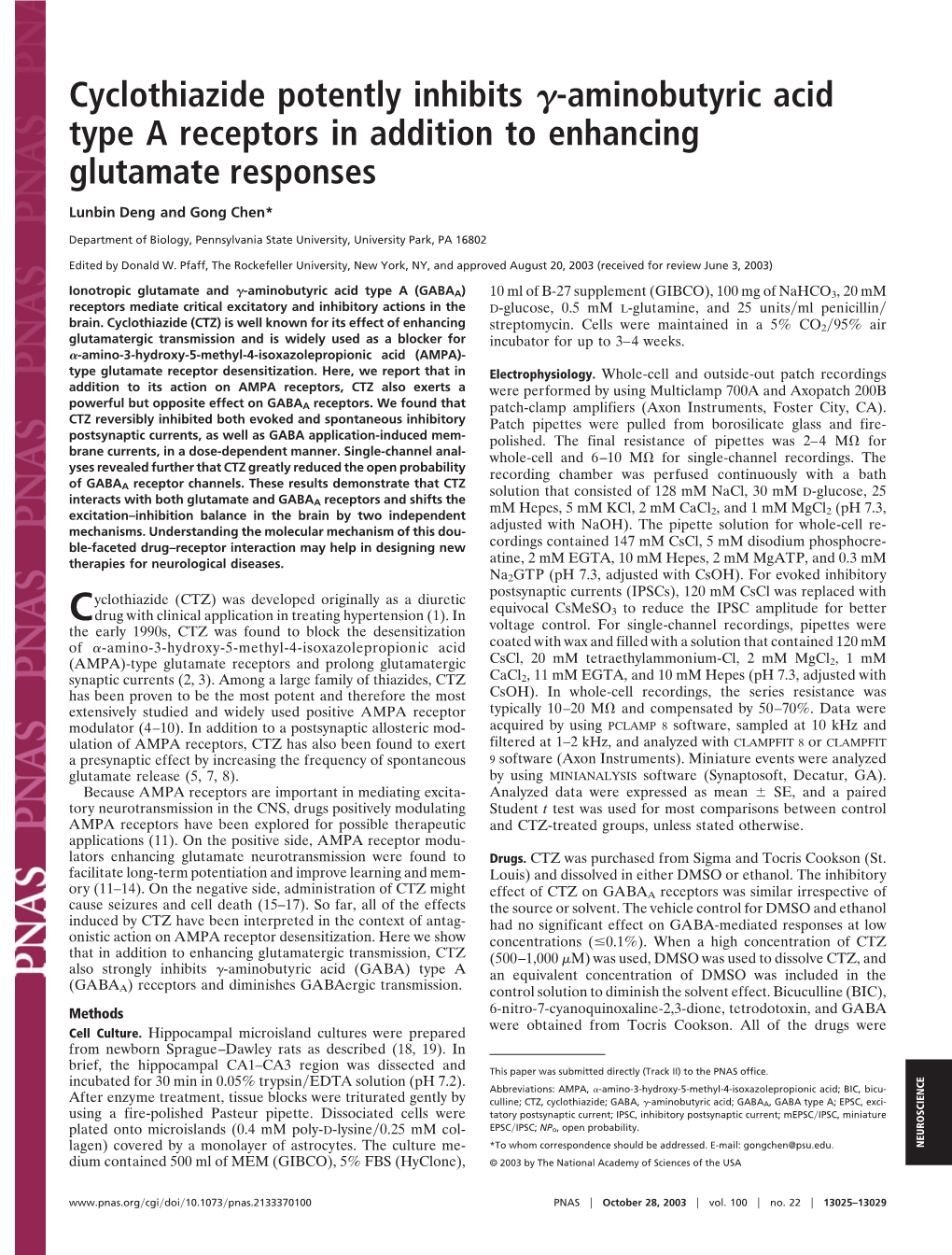 Cyclothiazide Potently Inhibits -Aminobutyric Acid Type a Receptors