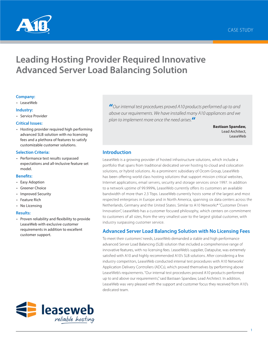 Leading Hosting Provider Required Innovative Advanced Server Load Balancing Solution