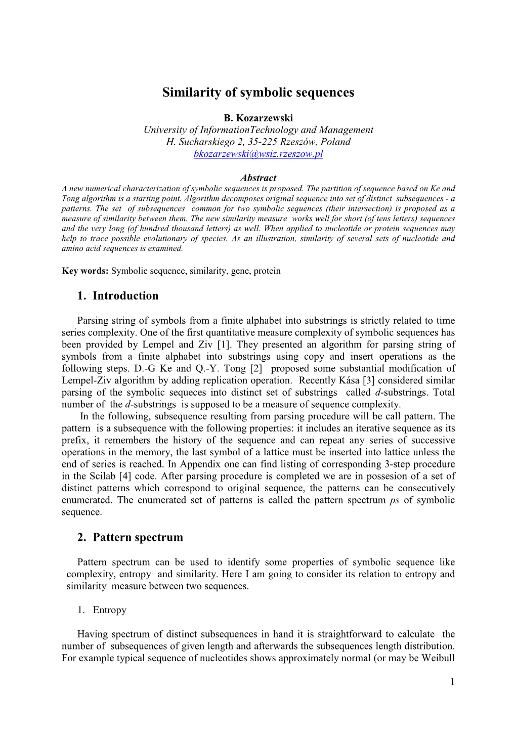 Similarity of Symbolic Sequences