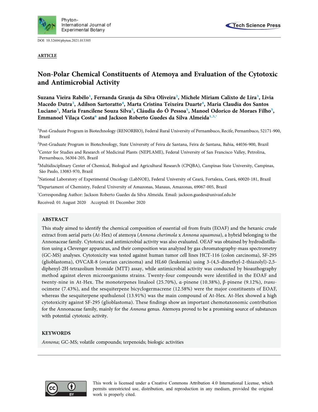 Non-Polar Chemical Constituents of Atemoya and Evaluation of the Cytotoxic and Antimicrobial Activity