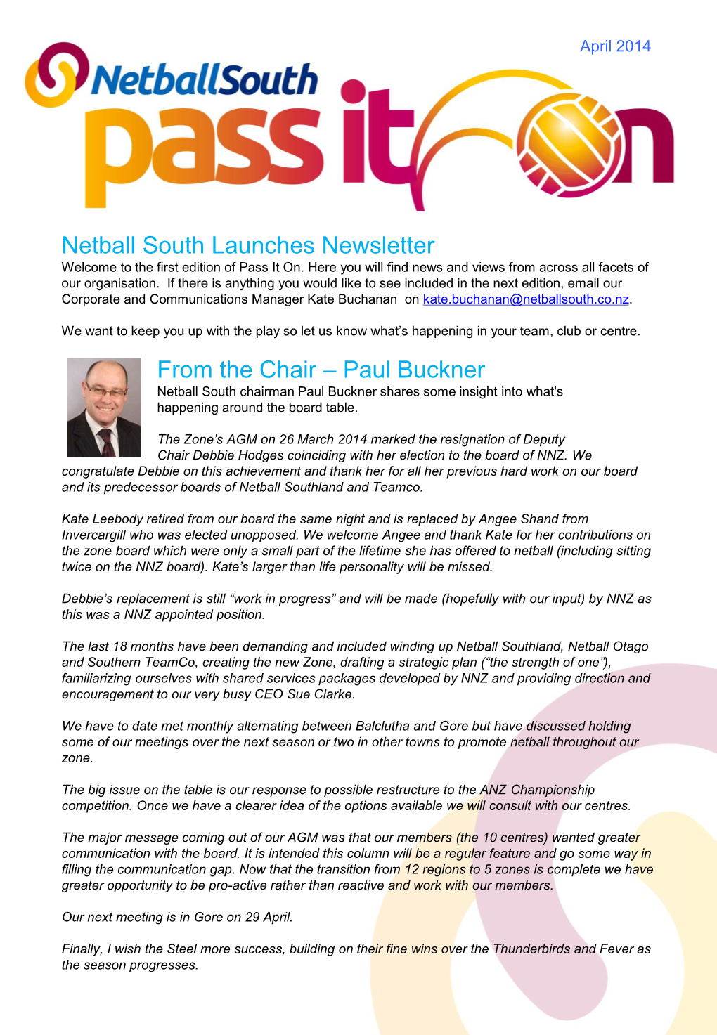 Netball South Launches Newsletter from the Chair